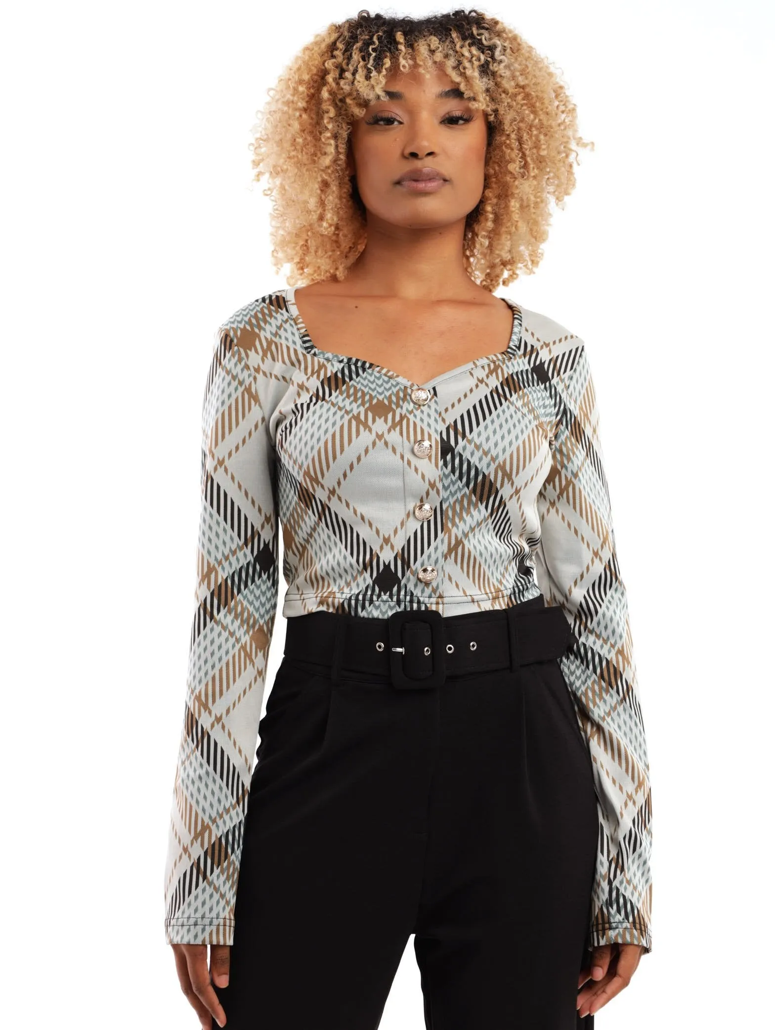 Ladies Long Sleeve Button Front Top - Check sold by Edgars