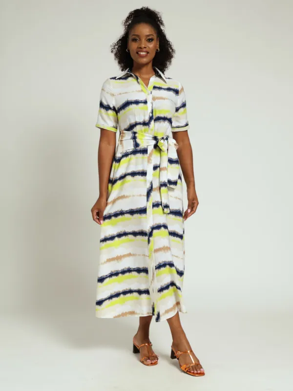 Fitted Belt Tie-Dye Shirt Maxi Dress sold by Edgars