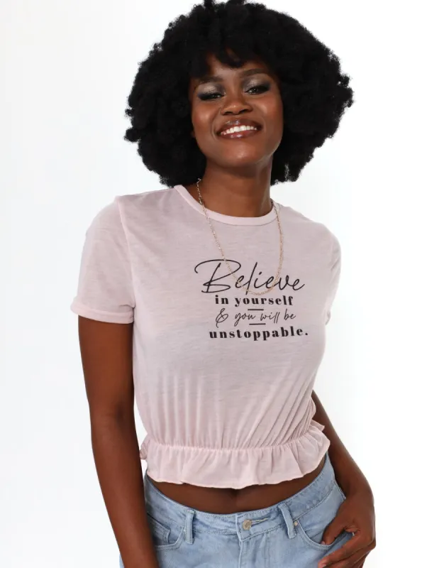 Ladies Short Sleeve Elasticated Tee - Mauve sold by Edgars