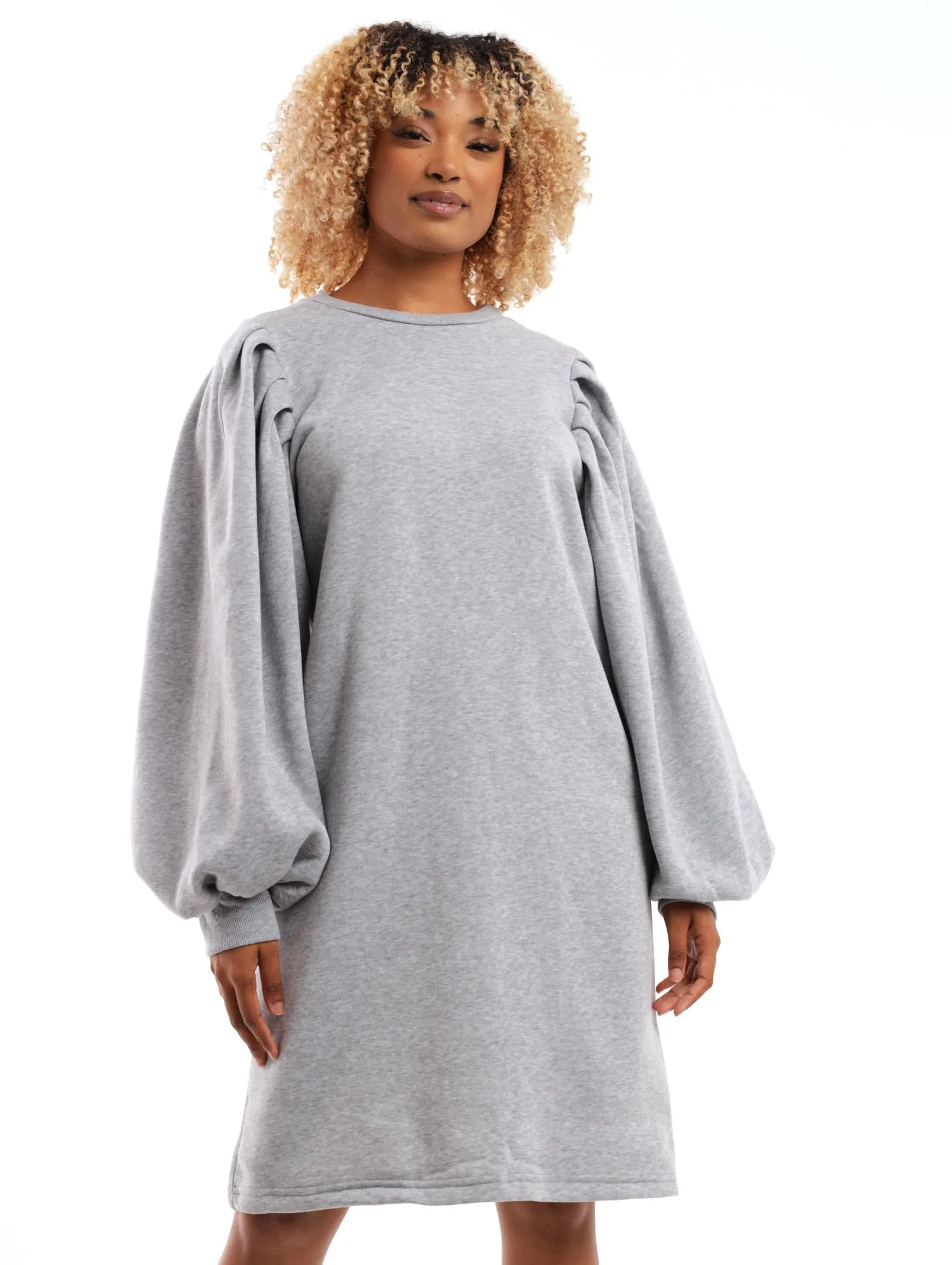 Ladies Puff Sleeve Fleece Dress - Grey Melange sold by Edgars