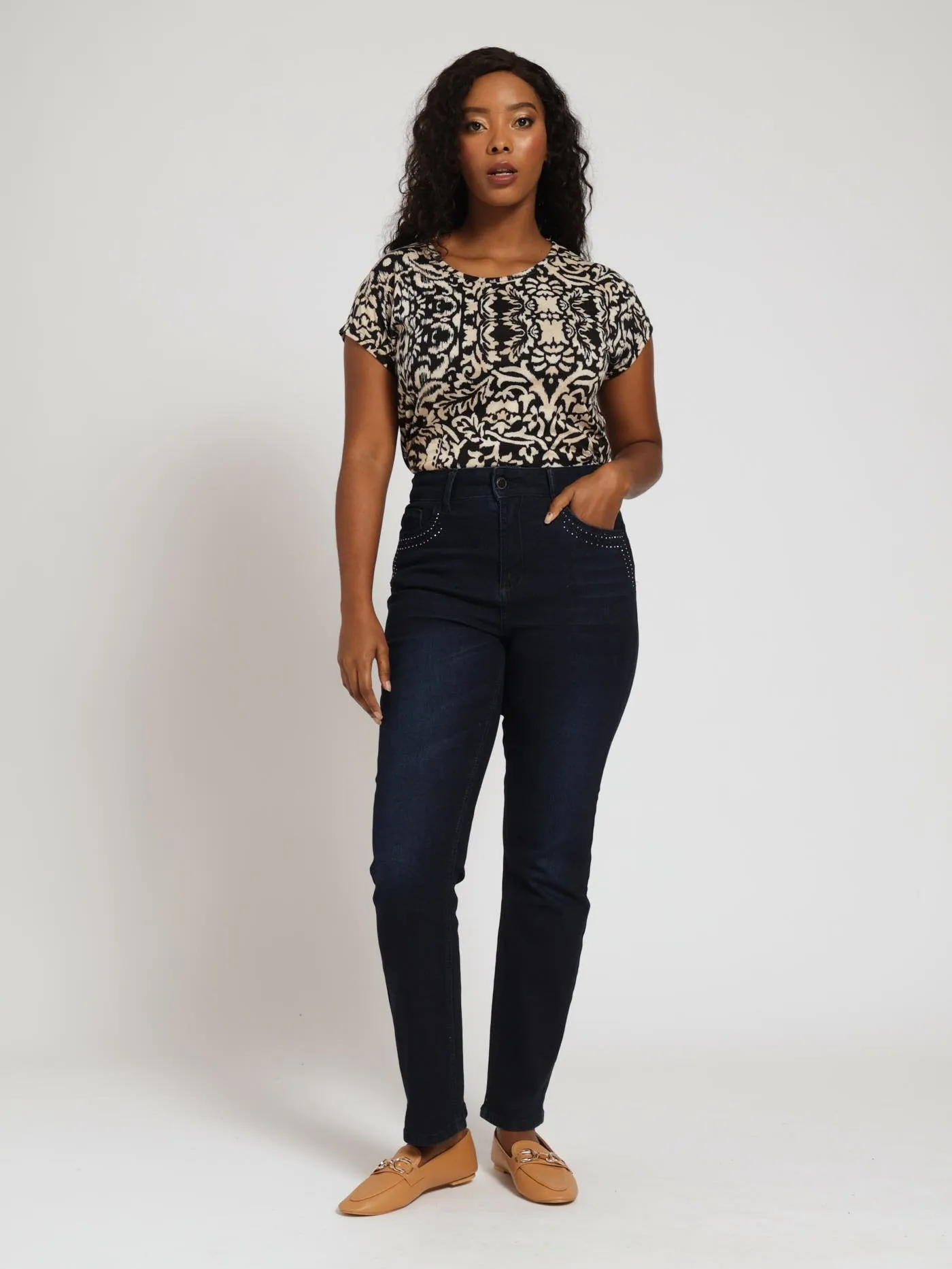 Side Leg Bling Straight Denim Jean - Dark Wash Ink sold by Edgars product image thumbnail 2