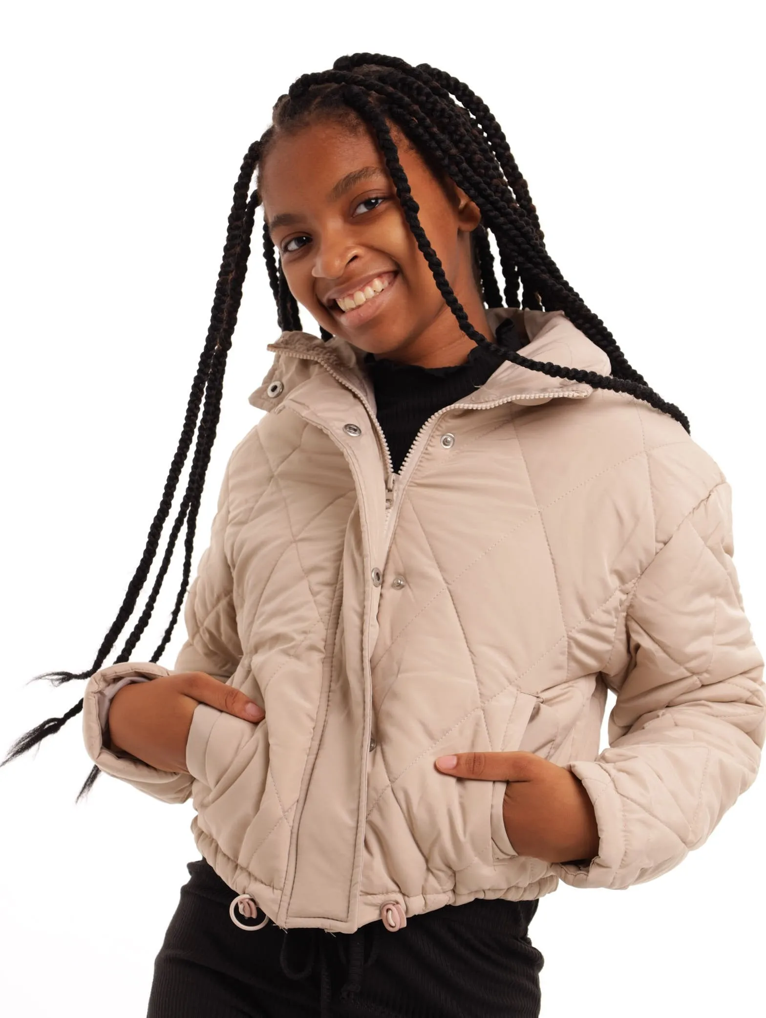 Girls Quilted Puffer Jacket - Stone sold by Edgars
