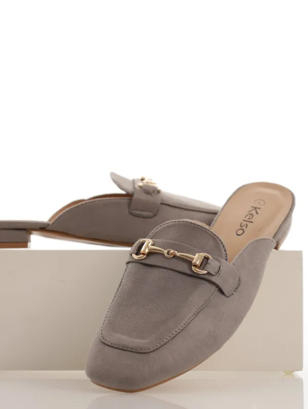 Ladies Sqaure Toe Push In Loafer With Metal Bar - Grey sold by Edgars