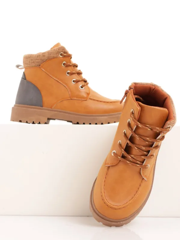 Boys Hiker Tweed Collar Boot - Tan sold by Edgars