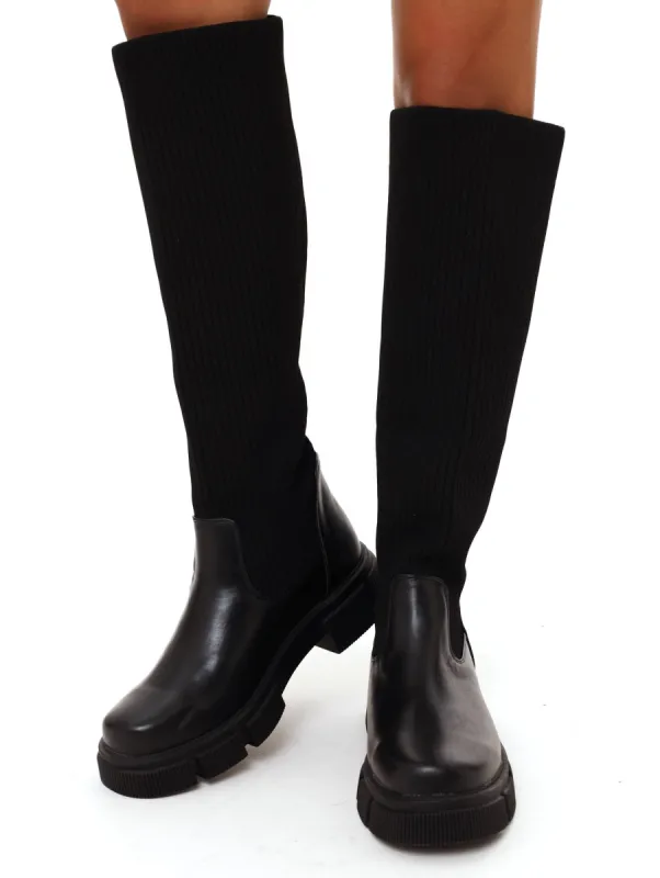 Ladies Ribbed Knee High Boot - Black sold by Edgars
