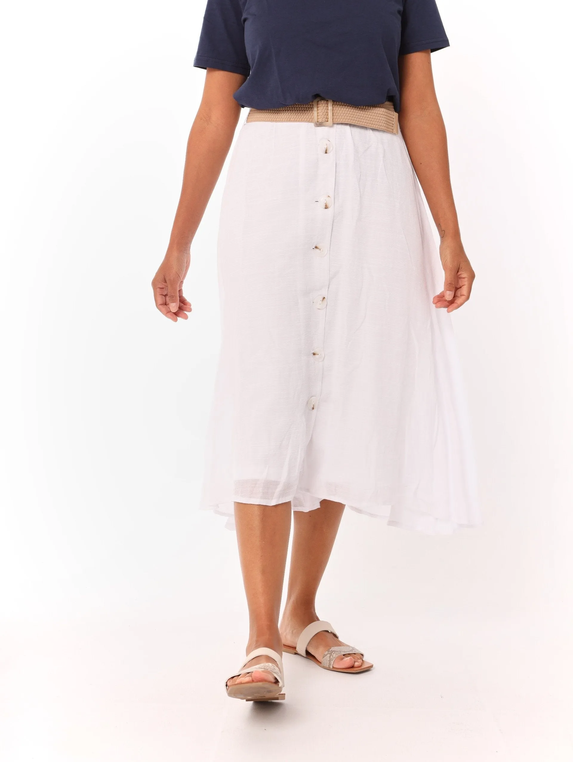 Ladies Button Detail Skirt With Belt - White sold by Edgars