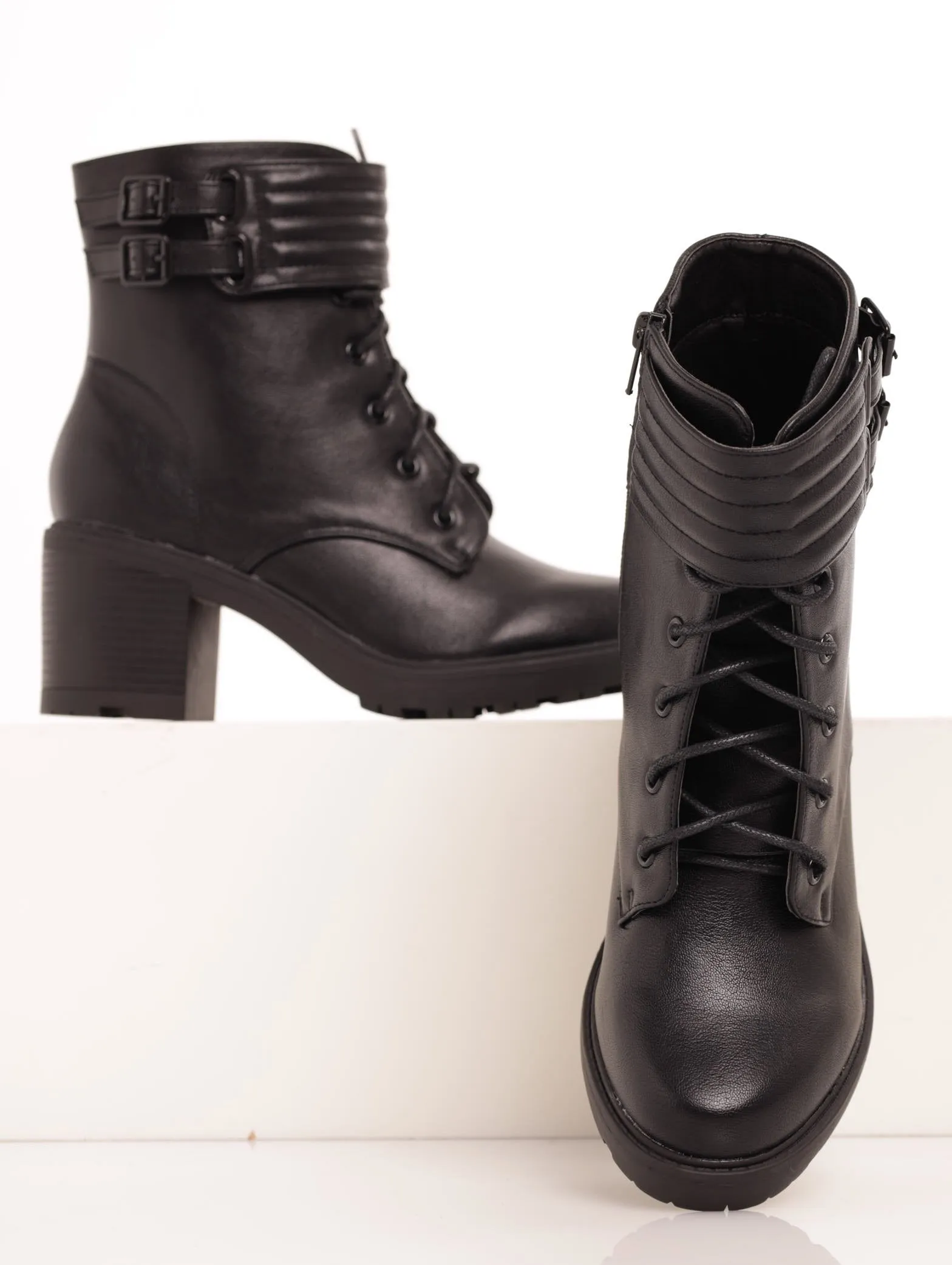 Ladies Block Heel Lace-Up Boot - Black sold by Edgars