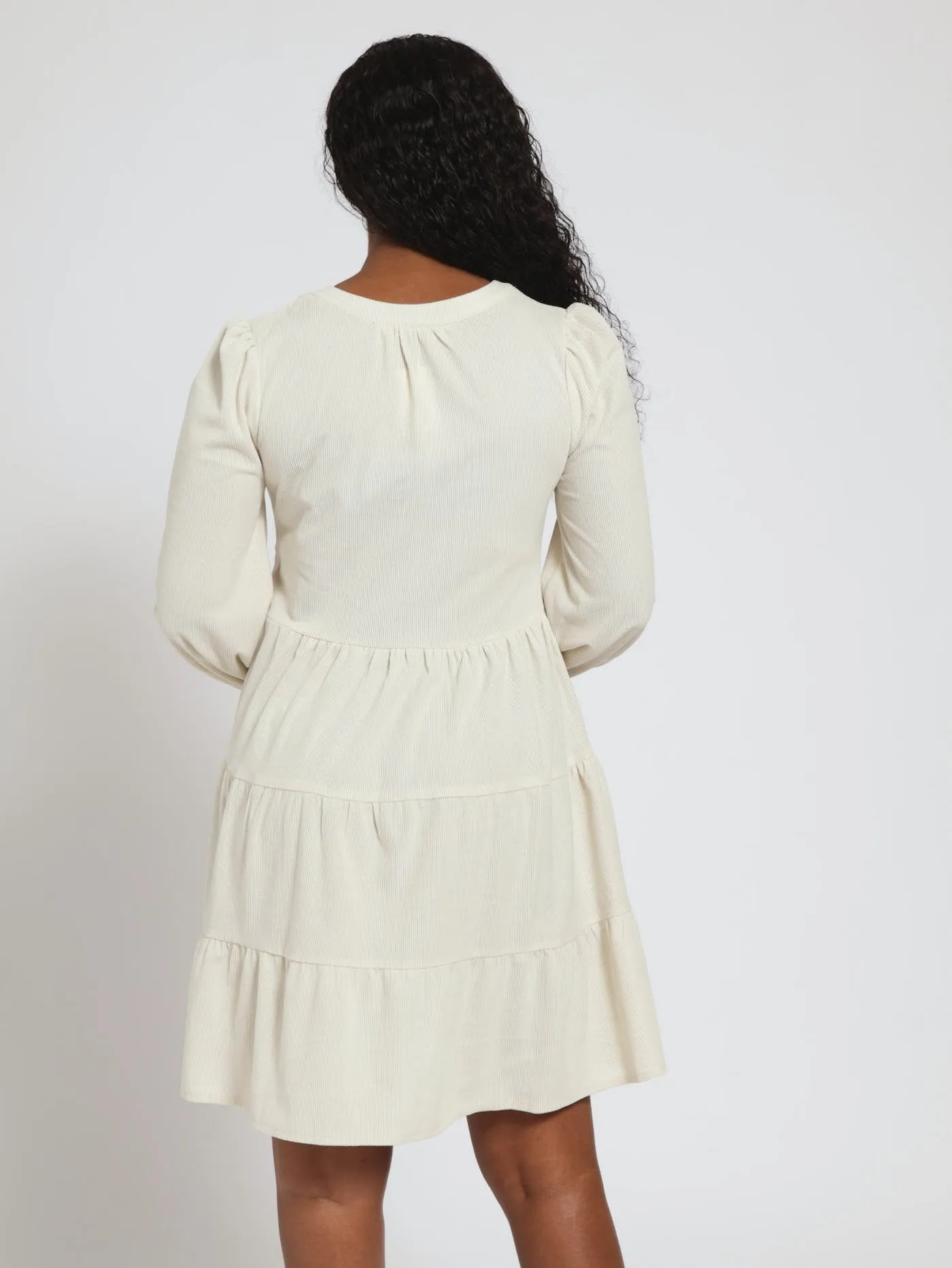 Long Sleeve 1/2 Pleated Tiered Corduroy Dress - Bone sold by Edgars product image thumbnail 3