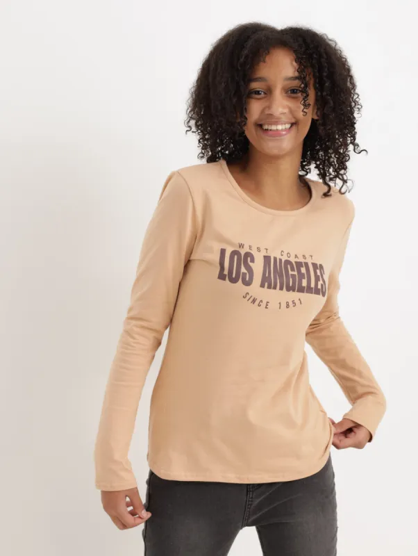 Girls Long Sleeve Headset Tee - Stone sold by Edgars