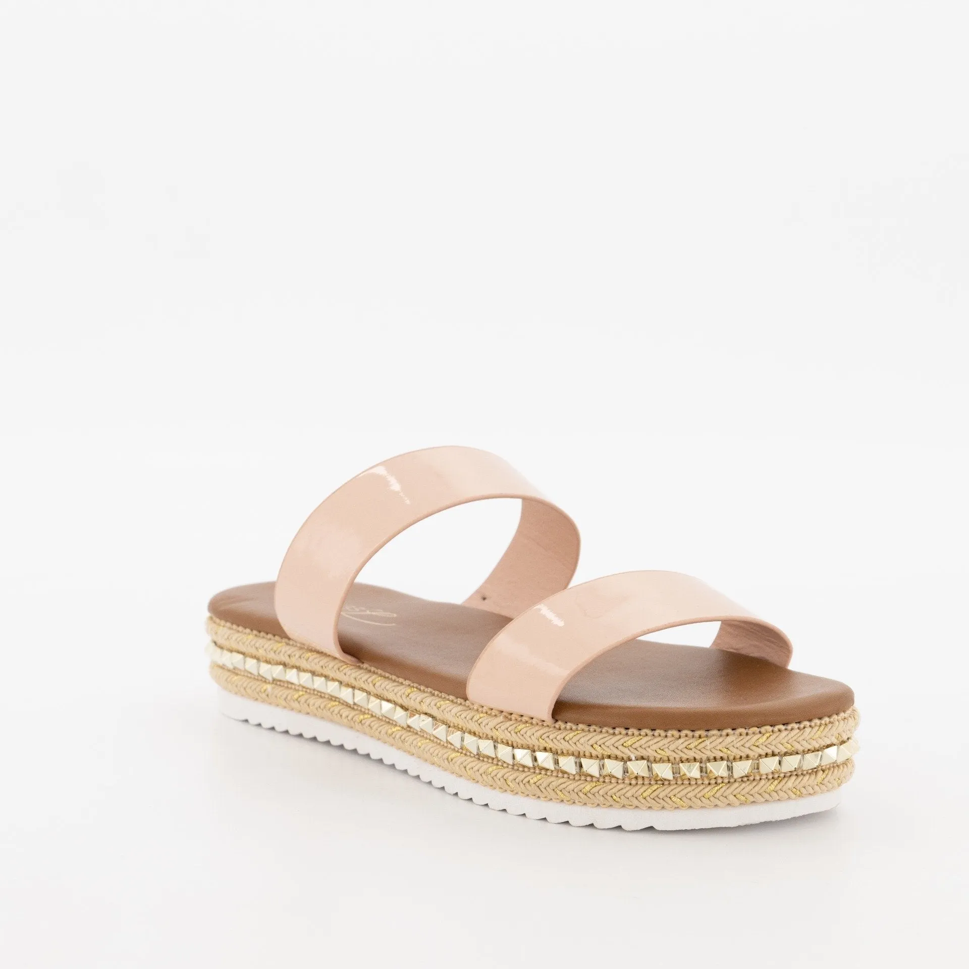 Ladies Metallic 2 Strap Push-In Embellished Platform - Blush sold by Edgars