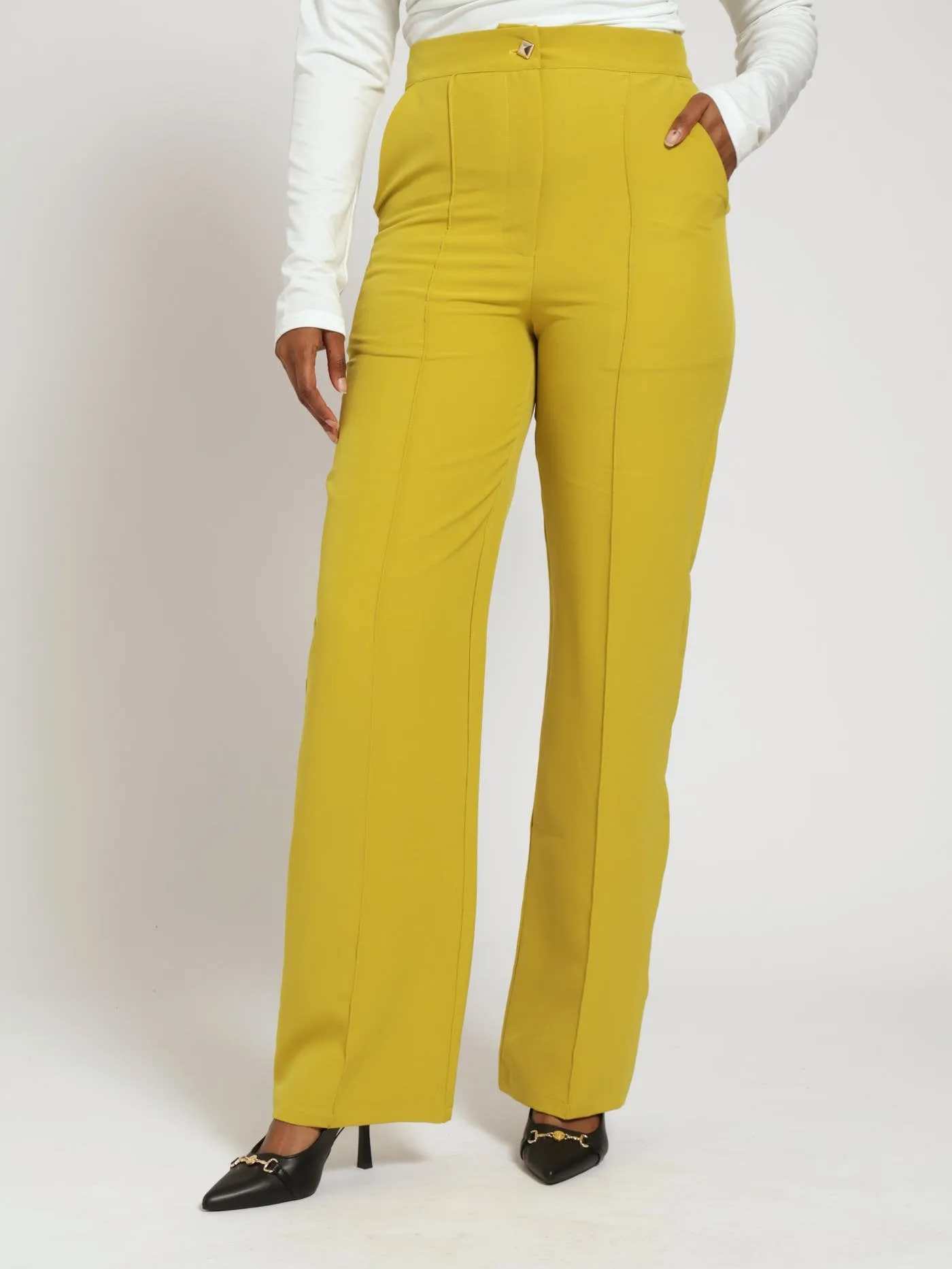 Pintuck Straight Leg Pants - Mustard sold by Edgars