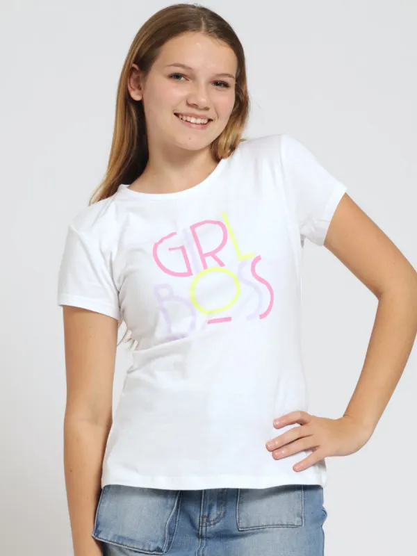 Girls Regular Boss Tee - White sold by Edgars
