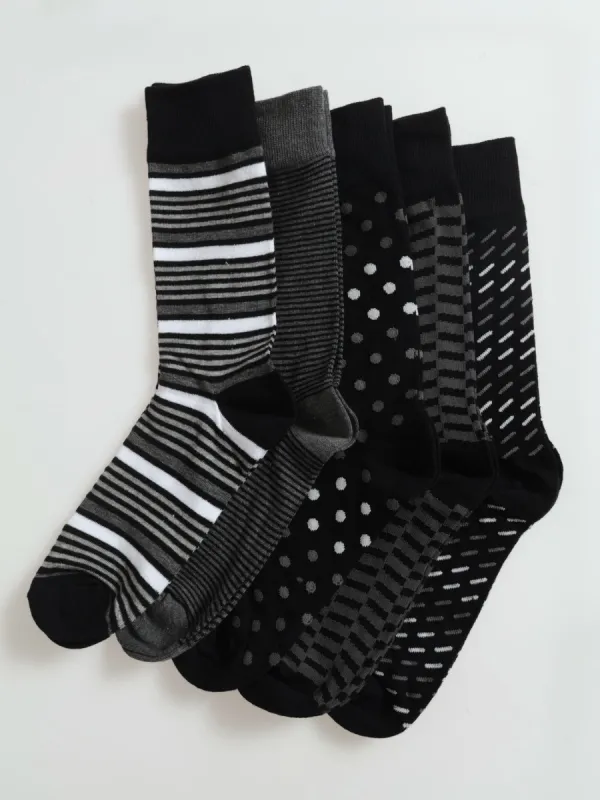 5 Pack Multi Design Fashion Anklet Socks - Black/Grey sold by Edgars
