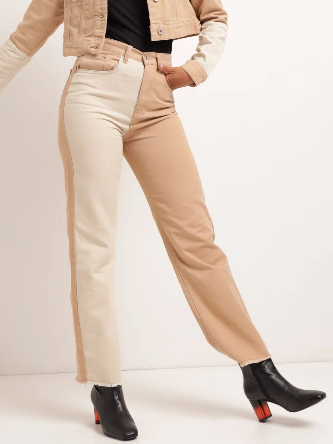 Ladies Beige Two-Tone Straight Leg Denim Jean sold by Edgars