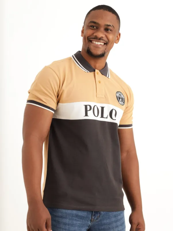 Men's Front Chest Logo Stripe Golfer - Rust sold by Edgars