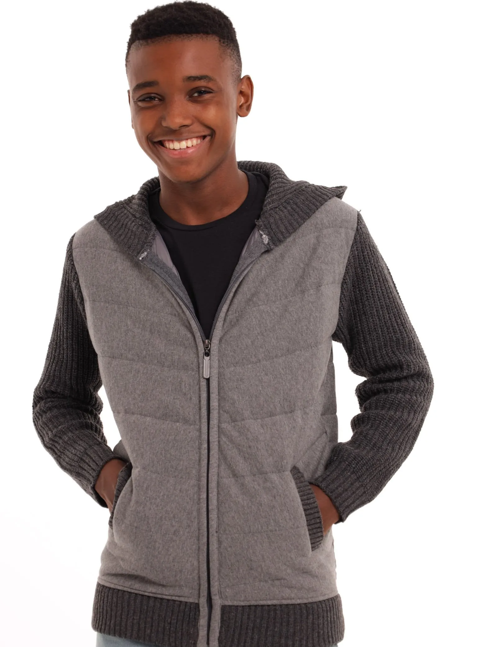 Boys Long Sleeve Combo Fleece Knitwear - Charcoal sold by Edgars