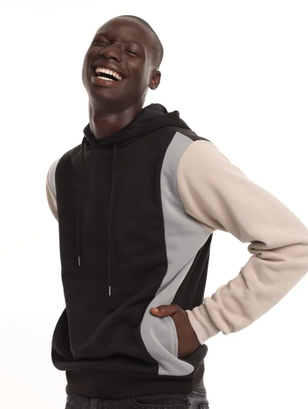 Men's Fashion Vertical Colorblock Hoody - Black sold by Edgars