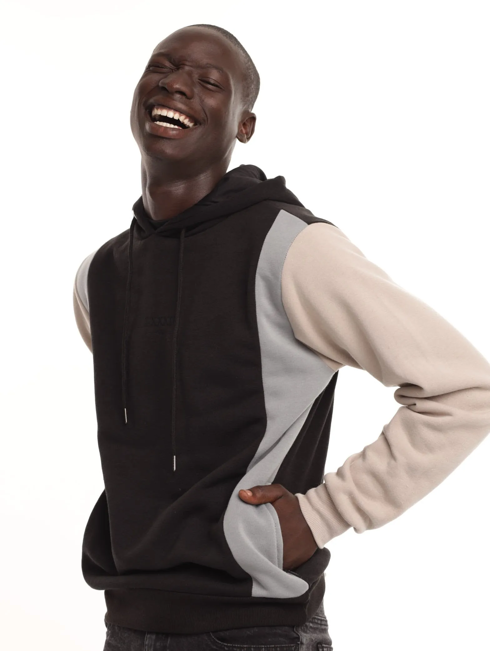 Men's Fashion Vertical Colorblock Hoody - Black sold by Edgars