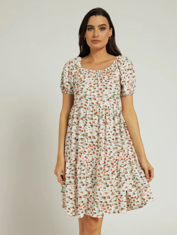 Geo Printed Tiered Gypsy Mini Dress - White sold by Edgars