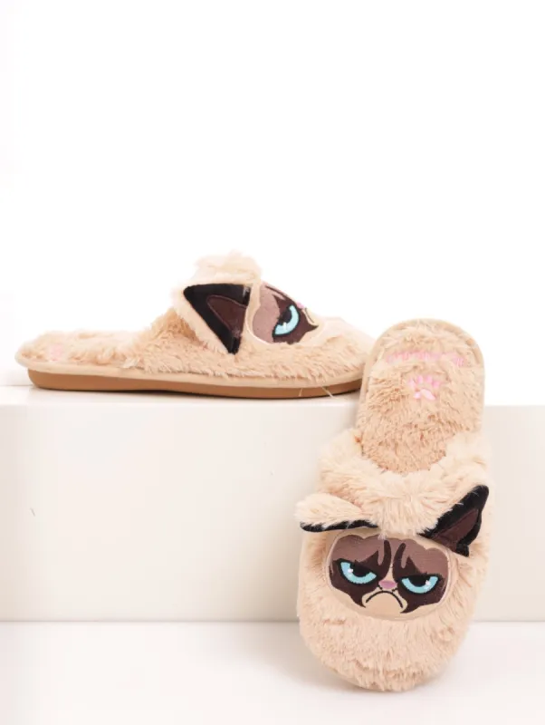 Ladies Grumpy Cat Slipper - Beige sold by Edgars
