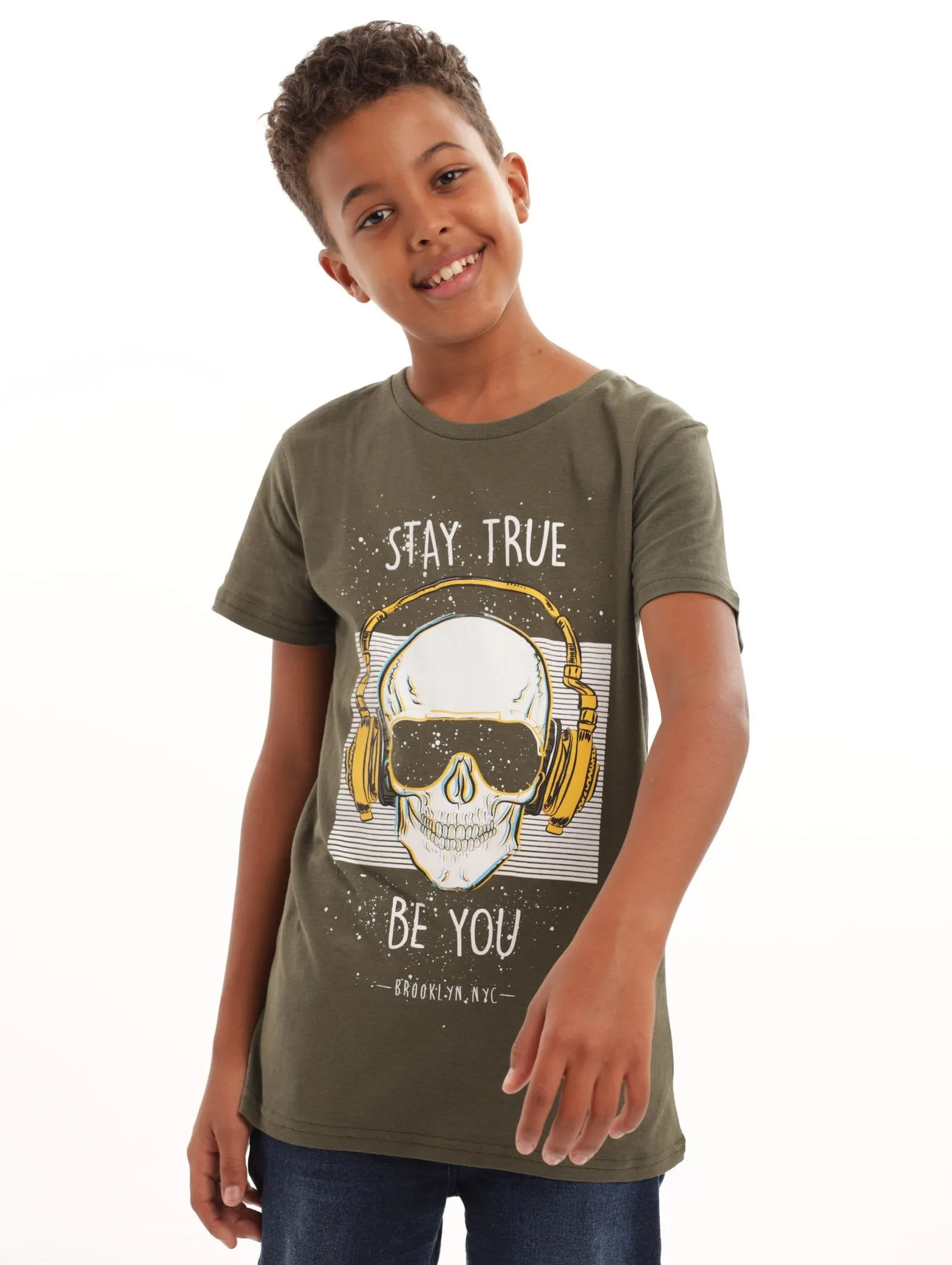 Boys Short Sleeve Skull Tee - Olive sold by Edgars