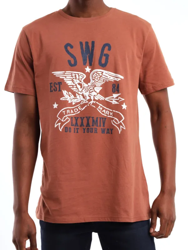 Short Sleeve Basic Print Tee - Chocolate sold by Edgars