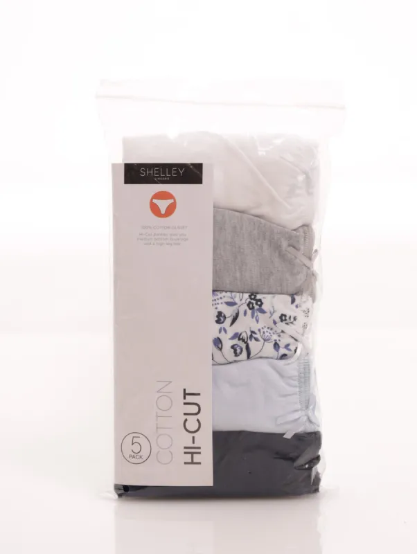 Ladies 5 Pack Cotton Hi-Cut Panty - Blue sold by Edgars