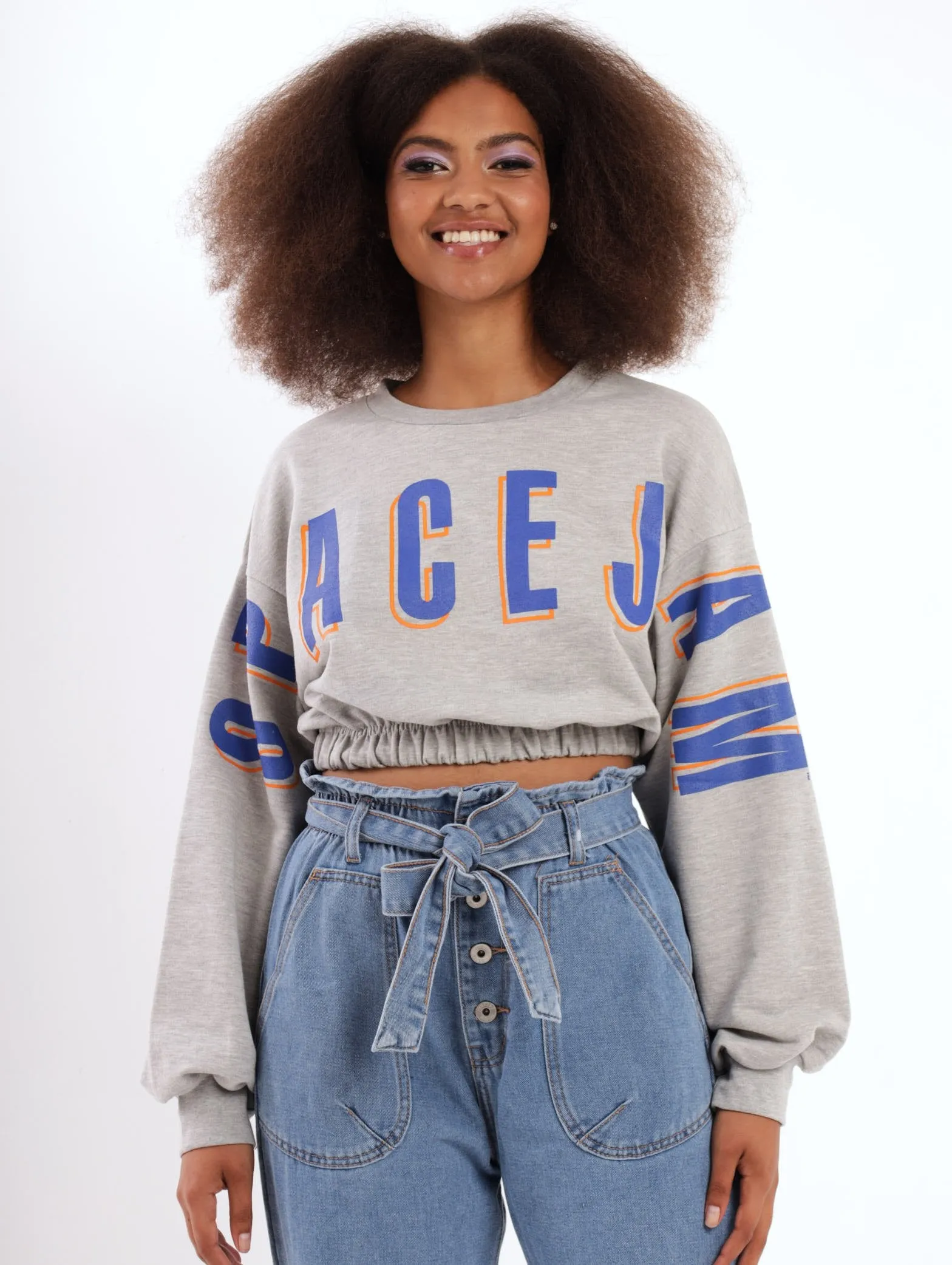 Ladies Space Jam Cropped Pullover- Set - Grey Melange sold by Edgars