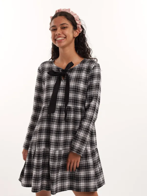 Girls Check Poplin Dress - Black/White sold by Edgars