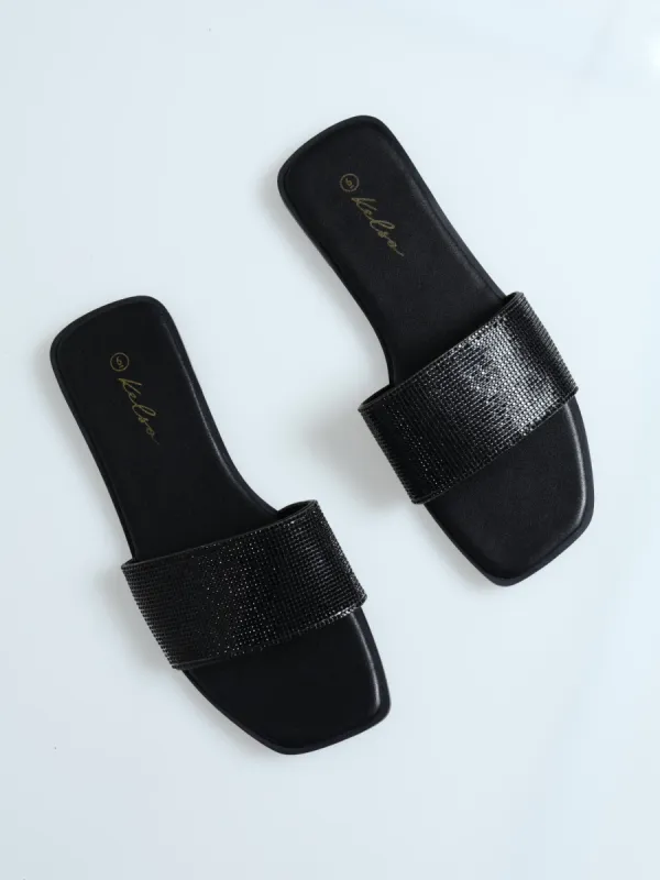 Single Band Diamante Mule Sandal - Black sold by Edgars