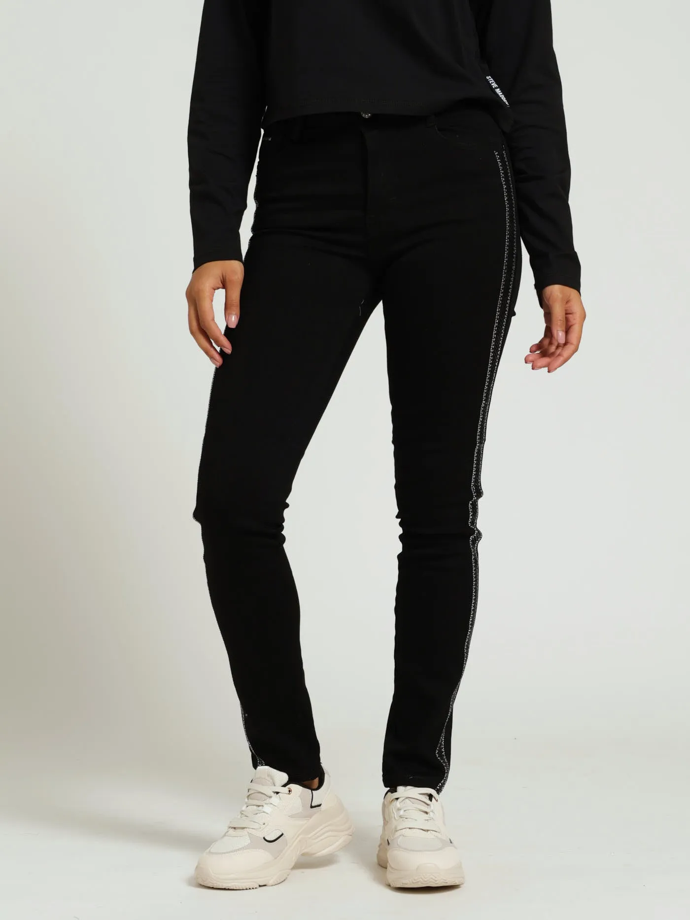 Axel Slim Leg Denim Jean With Side Tape - Black sold by Edgars