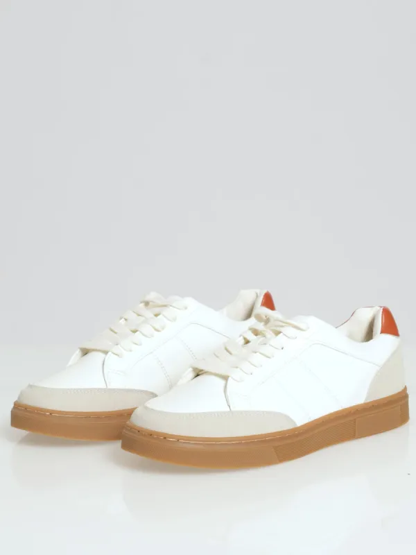 Fashion Pu Lace Up With Microsuede Insert Sneaker - White sold by Edgars