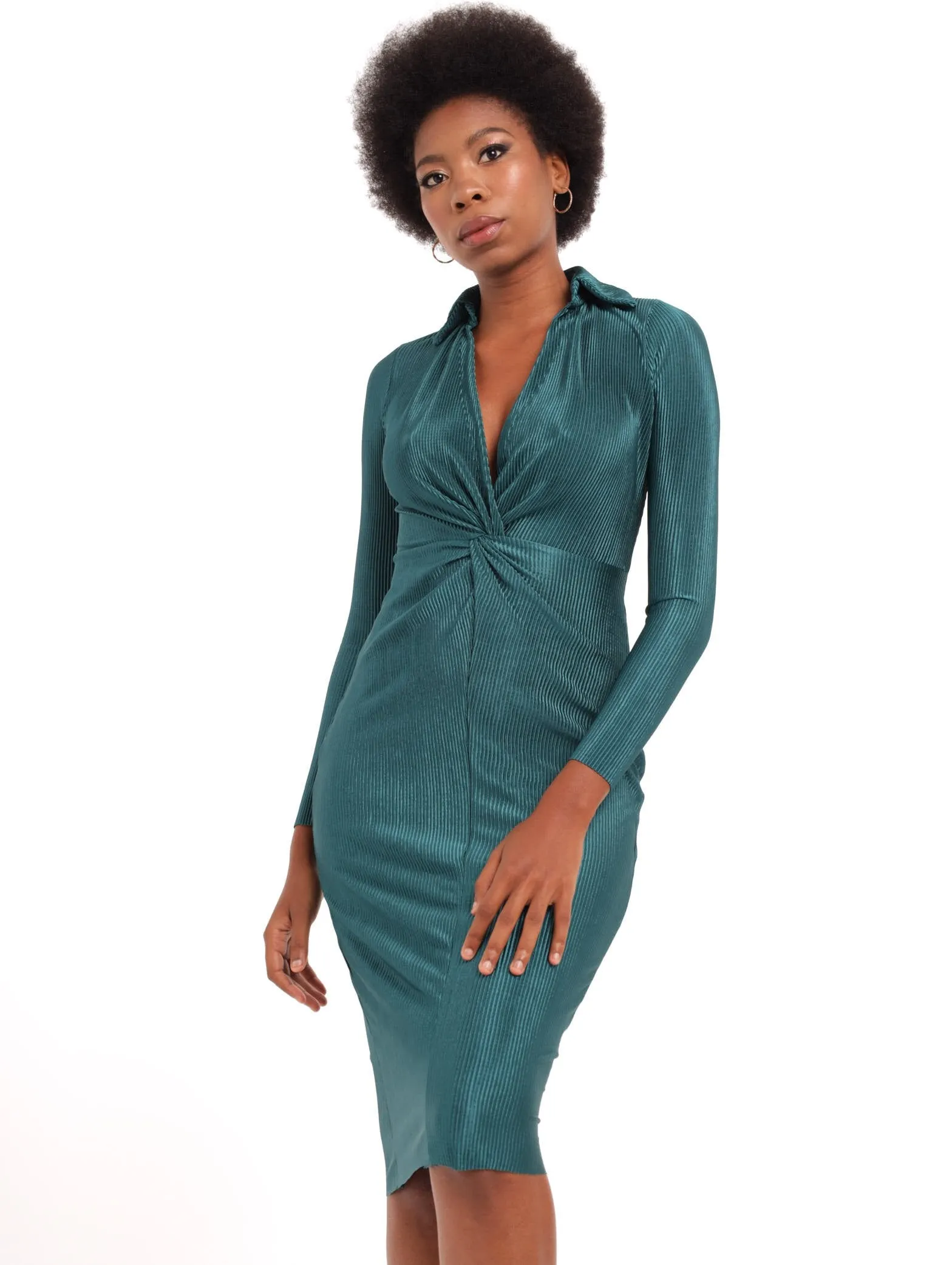 Ladies Cross Front Collared Bodre Dress - Teal sold by Edgars