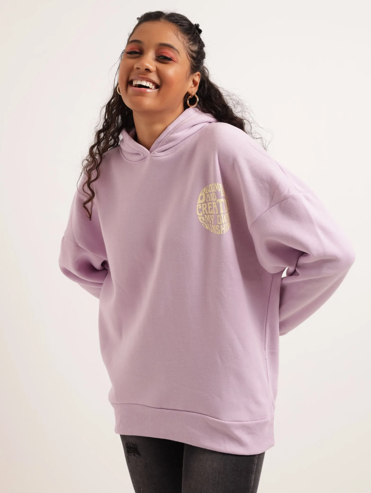 Ladies Oversized Hooded Fleece Active Top - Lilac sold by Edgars