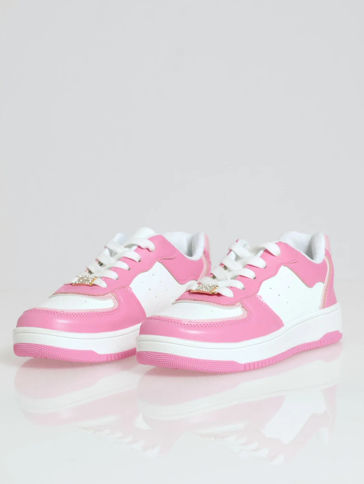 Girls Court Sneaker - White/Pink sold by Edgars