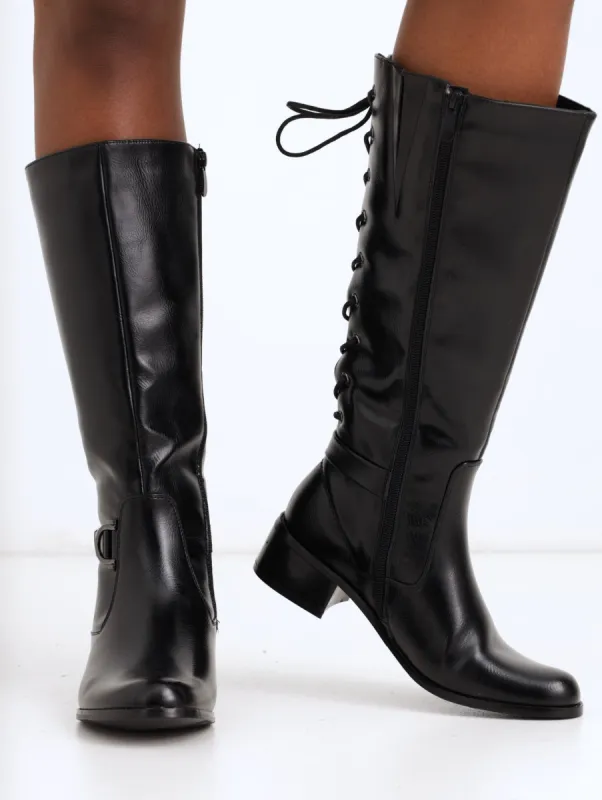 Ladies Long Buckle And Laceup Boot - Black sold by Edgars