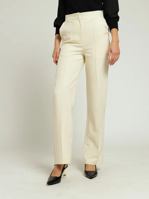 Pintuck Straight Leg Pants - Cream sold by Edgars 