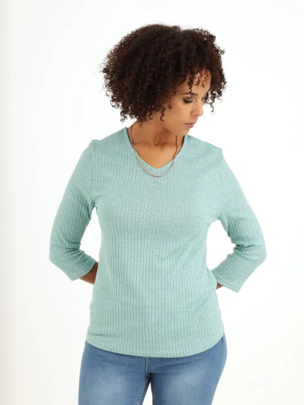 Ladies Ribbed V-Neck Tee - Sage sold by Edgars