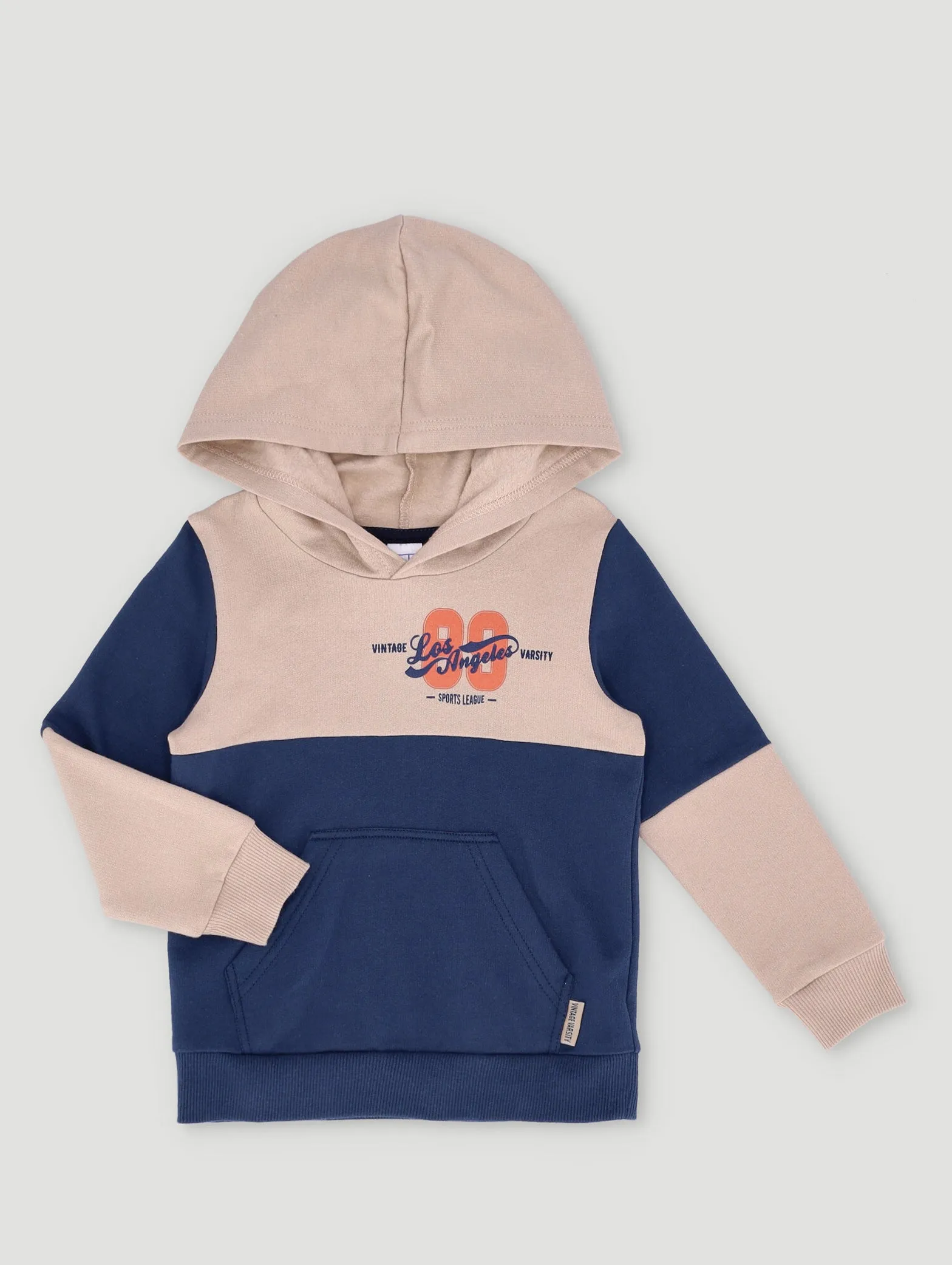 Pre-Boys Fleece Colorblock Hoody- Navy/Stone sold by Edgars