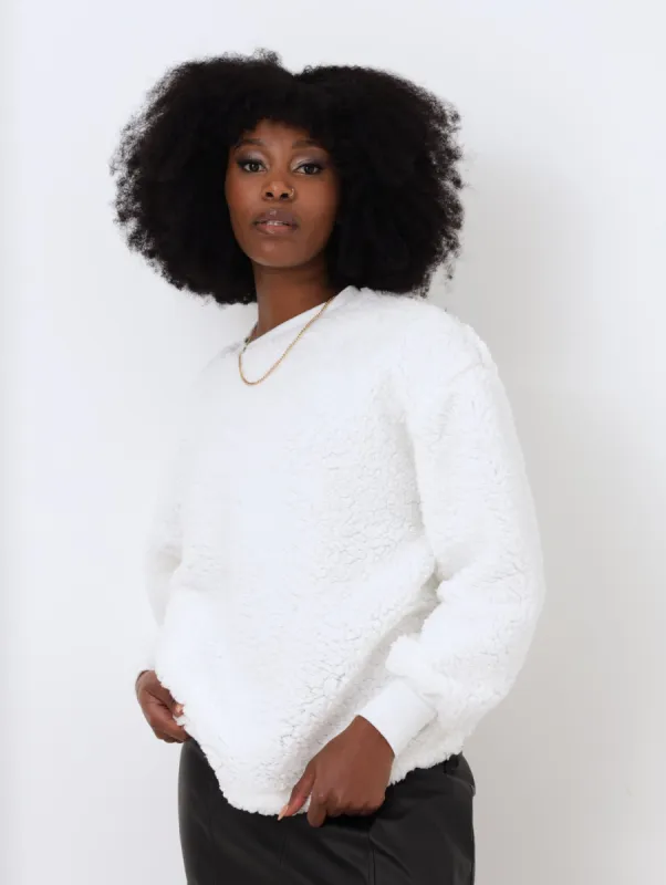 Ladies Oversized Sherpa Pullover - Cream sold by Edgars