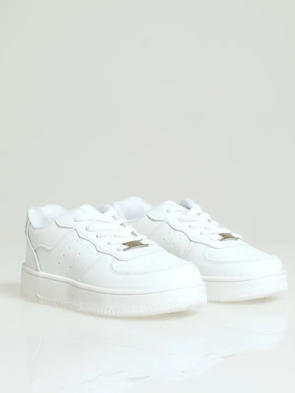 Boys All White Court Sneaker sold by Edgars
