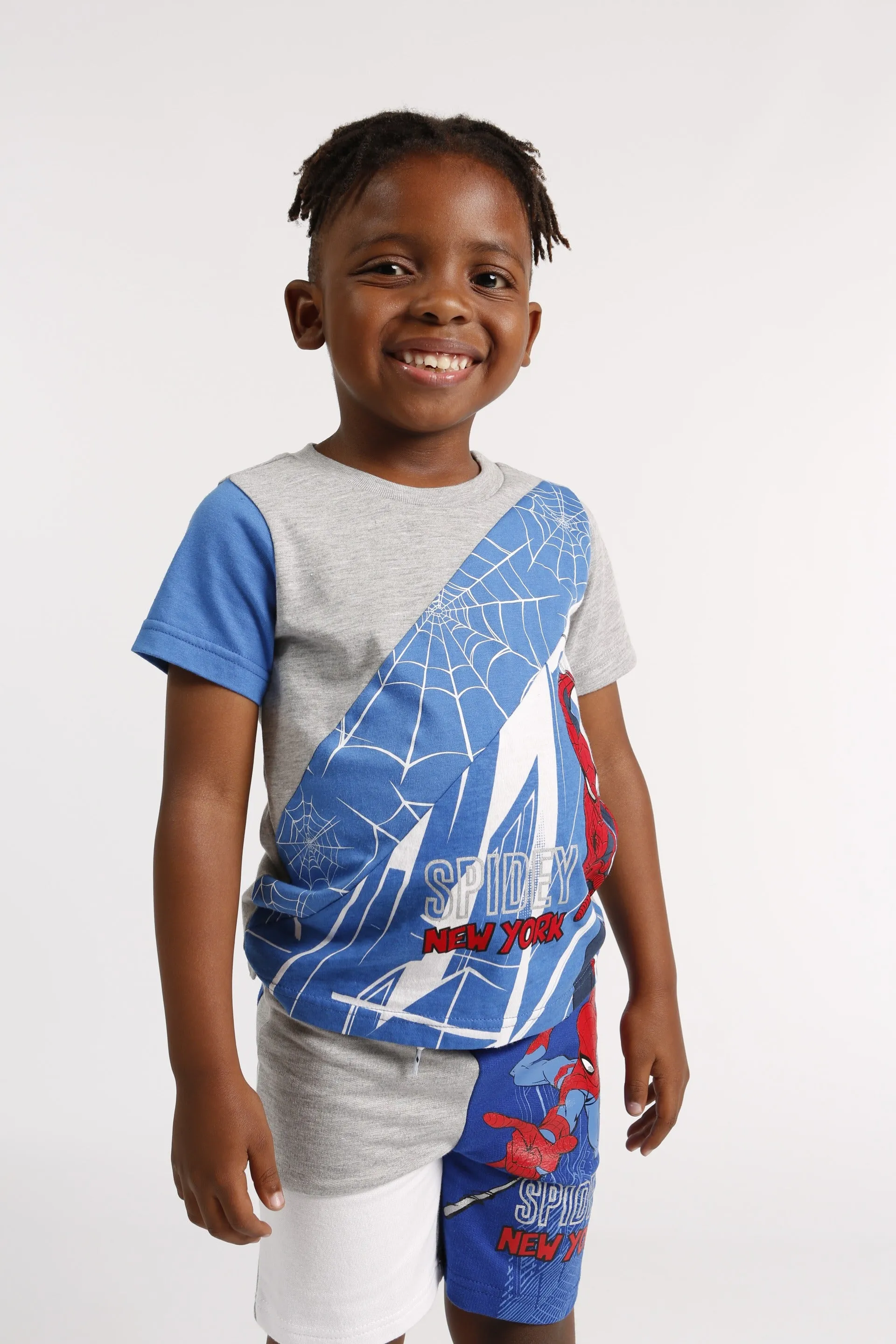 Pre- Boys Spidey Diagnoal Coourblock Tee - Blue sold by Edgars
