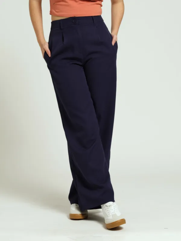 Pleated Wide Leg Trouser - Navy sold by Edgars
