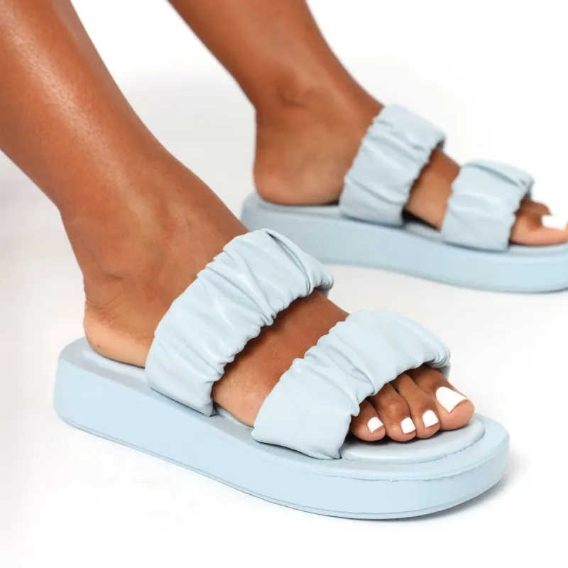 Ladies Roughed Mule Flatform - Blue sold by Edgars