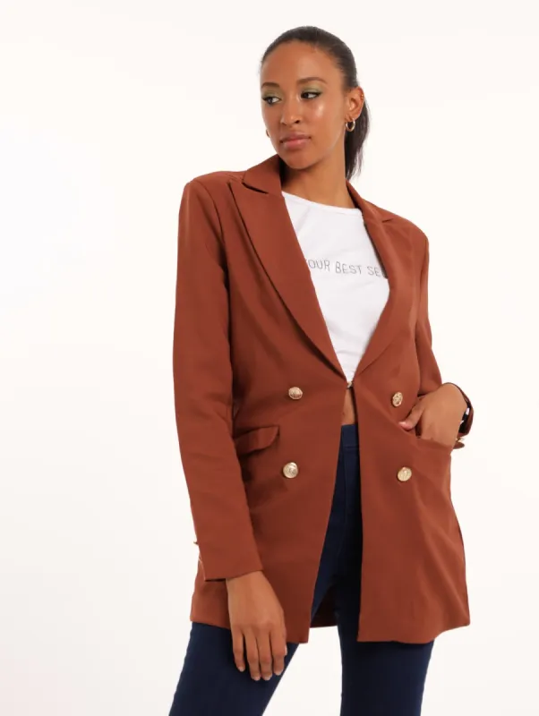 Ladies Button Detail Blazer - Brown sold by Edgars