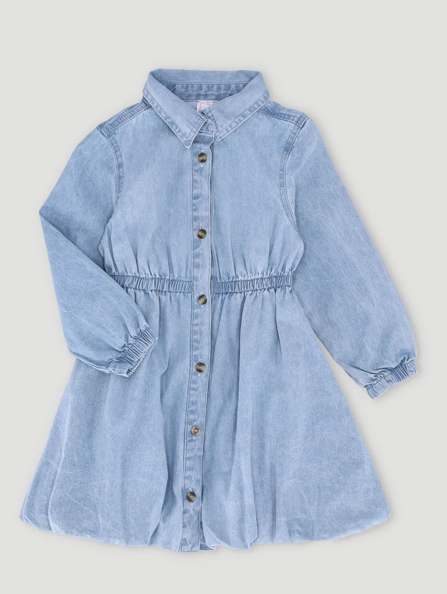 Pre-Girls Long Sleeve Denim Bubble Dress - Mid Blue sold by Edgars