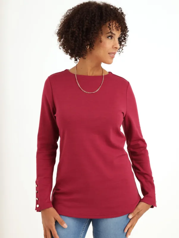 Ladies Ponti Knit Top With Buttons - Wine sold by Edgars