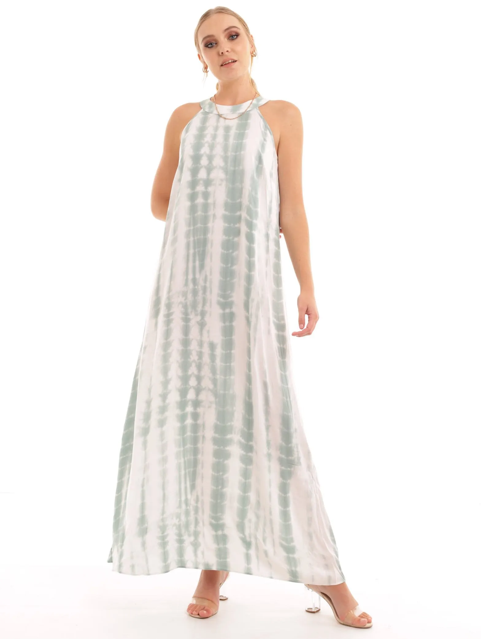 Ladies High Neck Tie Dye Maxi Dress - Sage sold by Edgars
