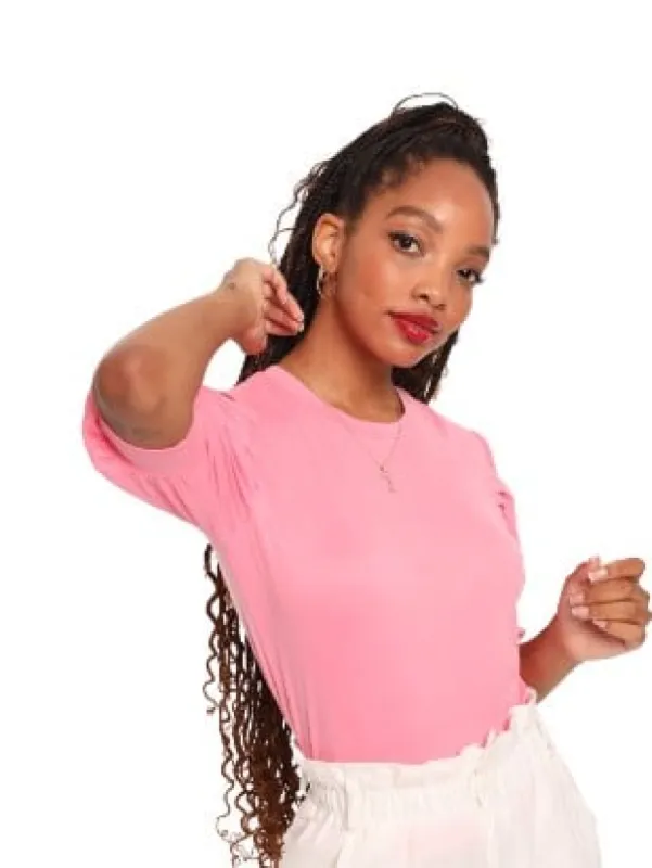 Ladies Cold Shoulder Drapy Sleeve Top - Pink sold by Edgars