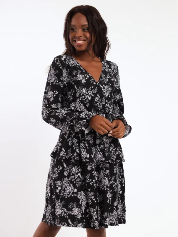 Ladies Long Seelve Frill Knit Tea Dress - Black sold by Edgars